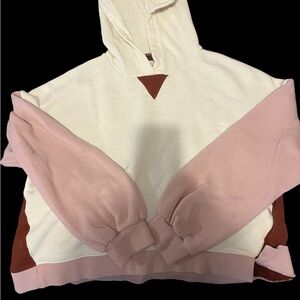 Madewell Cream Hoodie with Pink Sleeves and Burgundy Accents